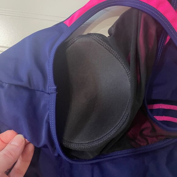 My Charmo XL One Piece Swimsuit Racerback Athletic Padded No Wires Blue Pink T1 - Picture 2 of 8